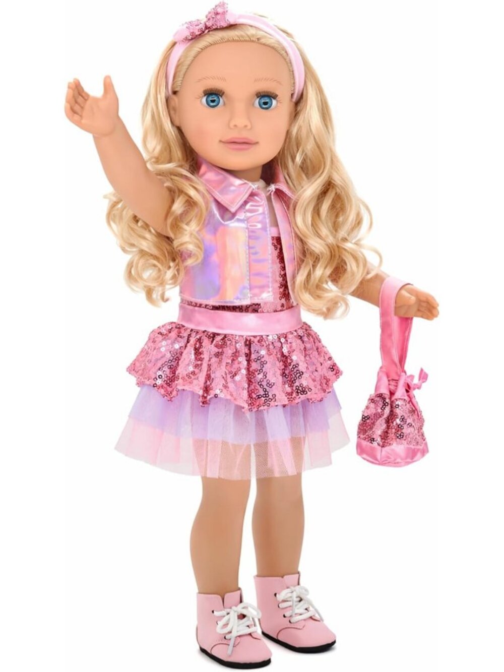 18" Fashion Doll with Long Blonde Hair, Blue Eyes, Pink Sequin Dress